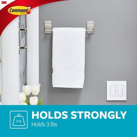 Satin Nickel Hand Towel Bar With 4 Water Resistant Strips, 9 Inch Holder Holds Up To 3 Lb mounted on bathroom wall