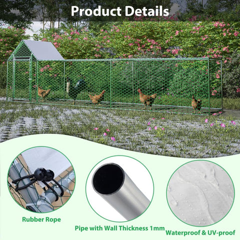 Heavy-Duty Galvanized Steel Chicken Coop Run Built Tough For Backyard Poultry Housing With Weather-Resistant Cover And Secure Mesh Enclosure 1x1 Plus 4m Run For Easy, Safe Outdoor Containment in garden setting