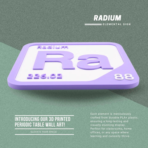 Educational Radium Element Tile from the Periodic Table, purple/white PLA+ with adhesive, perfect 5.6 x 5.6 inch wall art.
