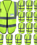 15 Pack Reflective Safety Vests With Pockets And Zipper For Work, High Visibility Vests For Men And Women in fluorescent green