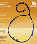 Antifog Safety Glasses Built For The Daily Grind Full Case Bulk Pack With Crystal Clear Lenses And Flexible Metallic Blue Frames on a orange background
