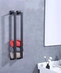 2 Pack Matte Black 24 Inch Stainless Steel Bathroom Towel Bar Set Wall Mount Towel Rack Hanger for Kitchen and Bath displayed with towels