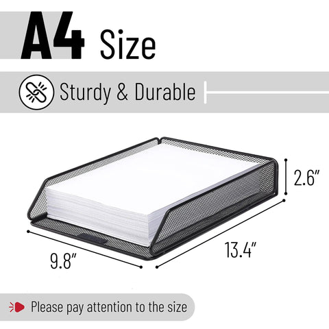 Mesh Desk Organizer With Single Tray For Letter And A4 Papers, File Holder With Dimensions and Steel Wire Design