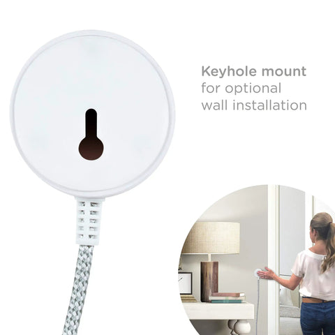 6 Ft Braided Extension Cord With Switch On Off Plug, 2 Pack, 3 Prong shown with keyhole mount option for wall installation.