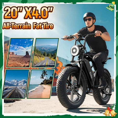 Man riding Beast Fat Tire Electric Bike For Adults With 1500W Peak Motor And 60 Mile Range, 48V 15Ah Removable Battery on street