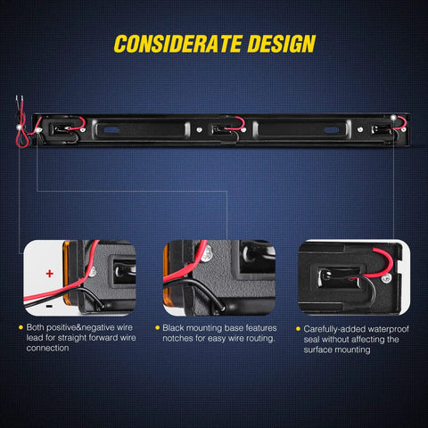 14.2 Inch 9 LED Trailer Light Bar Amber Clearance Marker Rear Lights For Wide Trailers 80 Inches Or Wider With Wide Angle Beam Ultra Bright Light Heat Dissipating SMD LEDs Durable And Glare Free, black mounting base with wiring