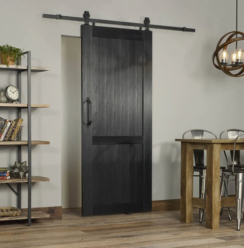 Ready To Assemble PVC Barn Door Kit With Top Track Rollers Handles And Hardware 36x84 Inches Black Finish Includes All Pieces For Quick Install And Smooth Sliding