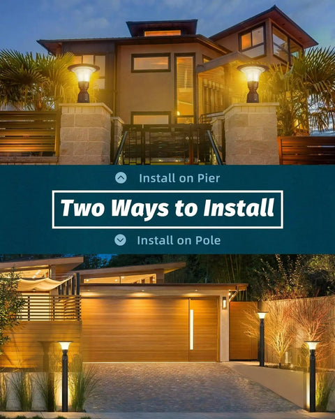 Solar Post Light With Dusk To Dawn Sensor, Easy No Fuss 3000K To 6000K Color Temperature, IP65 Waterproof Outdoor Lamp installation options