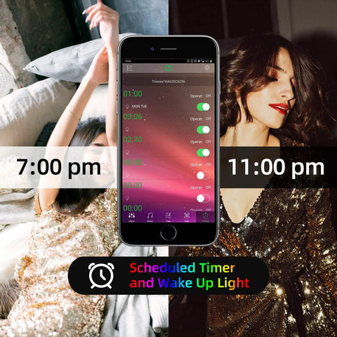 Smartphone app controlling 66 Foot RGB LED Strip Lights Kit With Music Sync App Control Remote 16 Million Colors 28 Dynamic Modes Display