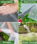 Collage showing Two Pack Ultra Fine Garden Netting 10x33Ft See Through Insect Barrier For Protecting Veggies Fruits Flowers.
