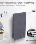 Five Piece Bathroom Hardware Set With Polished Stainless Steel Towel Bar And Rail, towel hanging in a bathroom, rust-free finish