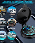 Heavy Duty 12V USB C Charger With PD 20W And 18W QC3 Waterproof Power Outlet For Car Boat RV Truck Marine Golf Cart 12V 24V