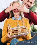 3D Wooden Puzzle For Adults Notre Dame Cathedral Model Kit 330 Piece DIY Architecture Craft Gift displayed as a wooden cathedral model