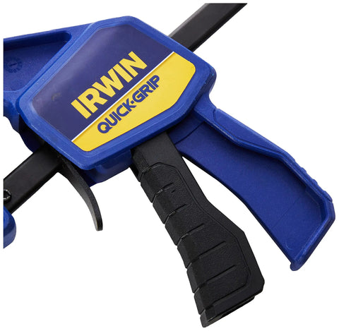 Close-up of Six Inch Mini Bar Clamp Two Pack With One Hand Quick Release Trigger showing grip and trigger mechanism.