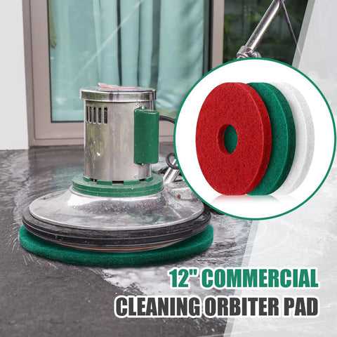 Three Pack 20 Inch Cleaning Orbiter Pads For Commercial Floor Buffing Scrubbing Polishing And Stripping On Hardwood Surfaces Red Green White Set For Orbiter Machine, 12 inch green pad on floor buffer