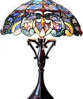 Nora Tiffany Style Table Lamp With Handcrafted Glass Beads, Multicolor Beadwork, Copper Foil Craft, Pull Chain Downlight shown