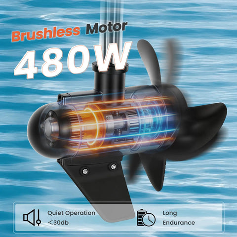 Badass 58 Lbs Brushless Electric Trolling Motor With Stepless Speed Control And 30 Inch Shaft And LED Battery Indicator for kayaks with quiet operation.