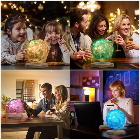 Floating Moon Lamp With 18 Colors, 5.9 Inch Magnetic Levitation Night Light That Spins In Air on table, remote included