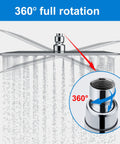 12 Inch High Pressure Rain Shower Head Square Chrome Stainless Steel Bath Showerhead With Full Body Waterfall Coverage Self Cleaning Silicone Nozzles Game Changer Ultra Thin Air In Technology Ideal For Low Water Pressure Homes showing 360-degree rotation feature.