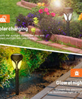 Must Have Easy Install Solar Pathway Lights Outdoor Garden 6 Pack Warm White LED Landscape Lights Waterproof Solar Powered No Wiring Needed For Patio Path Lawn Driveway Walkway Decor illuminating garden at night and solar charging by day.