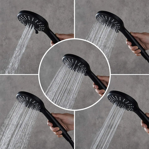 Matte Black All In One Shower System Complete Kit With 12 Inch Rainfall Shower Head And 5 Setting Handheld Rough In Valve Body And Trim Included