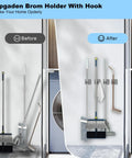 Stainless Steel Mop And Broom Holder Wall Mount With Hooks 4 Pack Screw Or Self Adhesive Install Rustproof 304 Stainless Tool Organizer