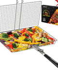 Extra Large Stainless Steel Grill Basket For Camping And BBQ Grillin Portable Folding Rack For Fish Vegetables Shrimp And More Today Great Gift For Men Dad with colorful vegetables