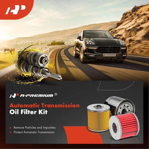 Automatic Transmission Fluid Filter With O Ring For Volkswagen And Audi Vehicles Including Jetta Passat Golf Beetle GTI R32 Eos CC Golf R SportWagen A3 S3 TT Quattro No Fuss Install OE Style Fit Proven Protection For Your Transmission, product box with filters visible.