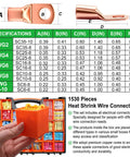 All In One Waterproof Heavy Duty Heat Shrink Wire Connector Kit With Copper Lugs Insulated Spade Fork Ring T Tap Butt Splice And Male Female Terminals For Automotive Electrical DIY Projects, showing specifications and organized box.