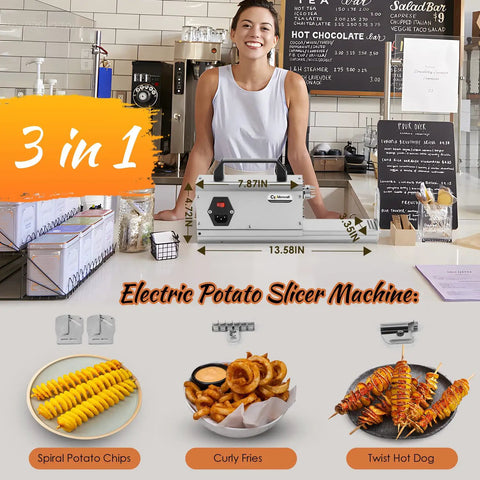 Heavy Duty 3 In 1 Tornado Potato Slicer That Slays Spiral And Straight Cuts With Rust Proof Stainless Steel Blades for making curly fries.