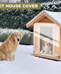 Dog in wooden pet house with snow around, using Beefed-Up Heavy Duty 14Mil Clear Tarp 3x6ft With Grommets Waterproof cover