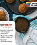 0.5-Quart Cast Iron Saucepan With Flaxseed Oil Seasoning on blue towel, Made in Colombia