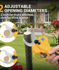 Heavy Duty 2 In 1 Electric Pruning Shears With A Telescoping Pole Reaching 15 Feet with adjustable blade openings for efficient cutting.