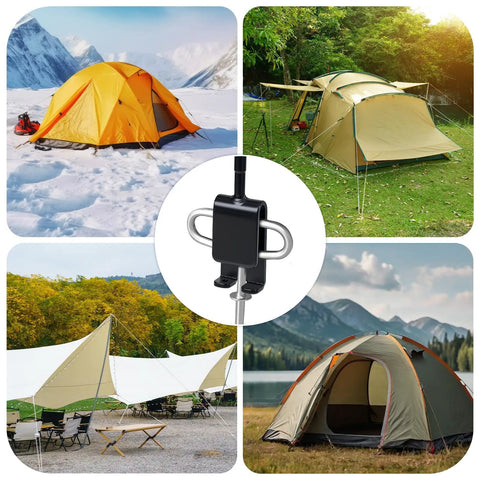 Ice Fishing Anchor Tool Kit Pro Grade Beefy Workhorse Drill Adapter With 6 Ice Fishing Tent Stakes in various tent settings