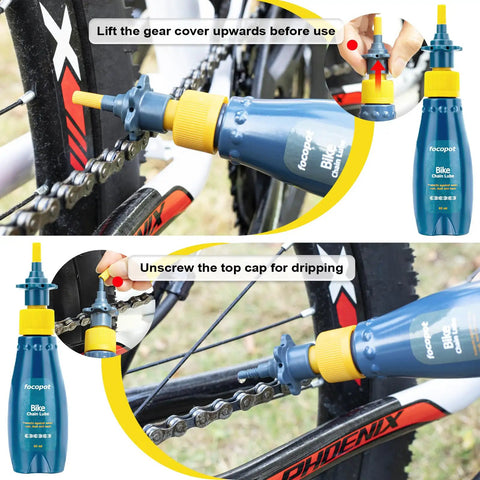 Applying All In One Bike Cleaning Kit With Chain Cleaner Degreaser Chain Lube Scrubber And Brushes on bicycle chain