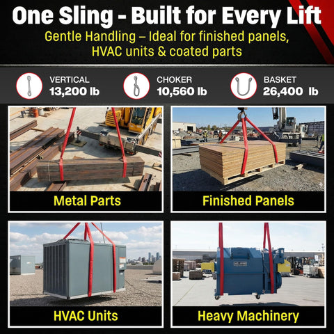 VR5 Red Round Sling 6 Ft Built Tough Endless Polyester Rigging Sling For Lifting And Material Handling USA Made Vertical 13,200 Lb Choker 10,560 Lb Basket 26,400 Lb Double-Ply Cover lifting different equipment