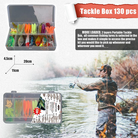 130Piece Pro Fishing Lures Kit With Tackle Box For Bass Anglers Includes Crankbaits Spinnerbaits Soft Plastics Topwater Lures Jigs Spoons Paddle Tail