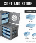 UC01 Modular Collapsible Crates 3 Pack in Gray with blue storage bins shown stacked in garage setup