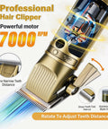 Cordless Hair Clippers For Men With Led Display And 3 In 1 Beard Trimmer Kit With Adjustable Guide Combs And Barber Cape Boss Move Electric Shaver Set For Crisp Fades And Slick Daily Cuts showing a professional clippers motor with a 7000 RPM display.