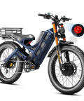 2026 Romeo Pro 3 Fat Tire Electric Bike For Adults side view, showing blue build, heavy utility rack and hydraulic disc brakes.
