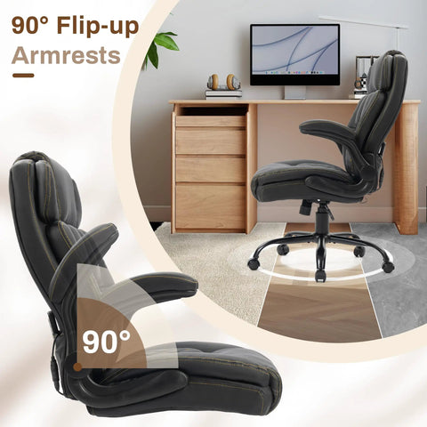 Ergonomic Big And Tall Office Chair With Four Point Massage And Heat 500 Lb Capacity Rocking Swivel Desk Chair with Flip Up Armrests