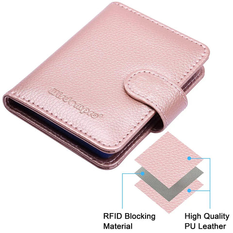 Slim RFID Blocking Card Holder Wallet Organizer Case With Magnetic Closure In PU Leather Vertical Rose Gold 20 Card Slots