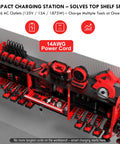 Power Tool Organizer Wall Mount With Locking Drawers Grinder Holder Hammer And Pliers Rack And 6 Outlet Charging Shelf for Garage