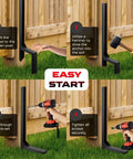 Step-by-step guide for installing Heavy Duty Fence Post Repair Kit With Steel Ground Spike on a wooden post.