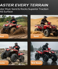 ATV with Set Of Four All Terrain ATV UTV Tires 25x8-12 Front And 25x10-12 Rear 6 Ply Tubeless in mud, sand, rocks, wet roads