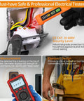 Non Contact Voltage Tester and Digital Multimeter Combo 12-1000V AC Range in use, showing safety features and handy design