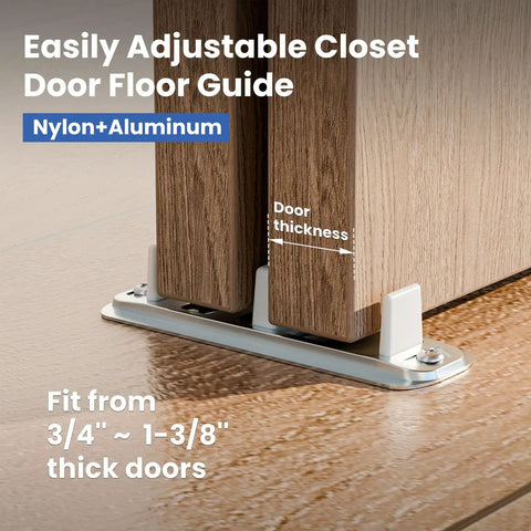 Sliding Barn Door Floor Guide With Adjustable Roller U Shape, Flush Mount Bottom Track Stabilizer For Smooth, Quiet Sliding, Space Saving Aluminum Alloy Design With Concealed Pulleys, Ideal For Interior Doors And Farmhouse Style Homes, fits 3/4"-1-3/8" thick doors