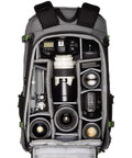 BackLight Elite 45L Camera Daypack For DSLR And Mirrorless Gear, open view showing organized compartments for cameras and lenses