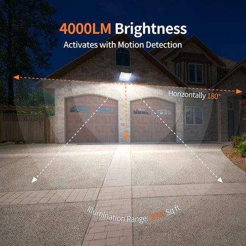 Solar Flood Lights Outdoor Waterproof No Wiring Needed With Remote 20000mAh 4000LM illuminating a driveway with motion detection.