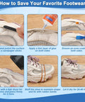 All In One Shoe Repair Glue Kit Heavy Duty 180 ml Waterproof Clear Adhesive For Soles Heels Boots Leather Rubber Canvas Dries In 24 Hours High Strength Bond Easy To Use At Home steps diagram